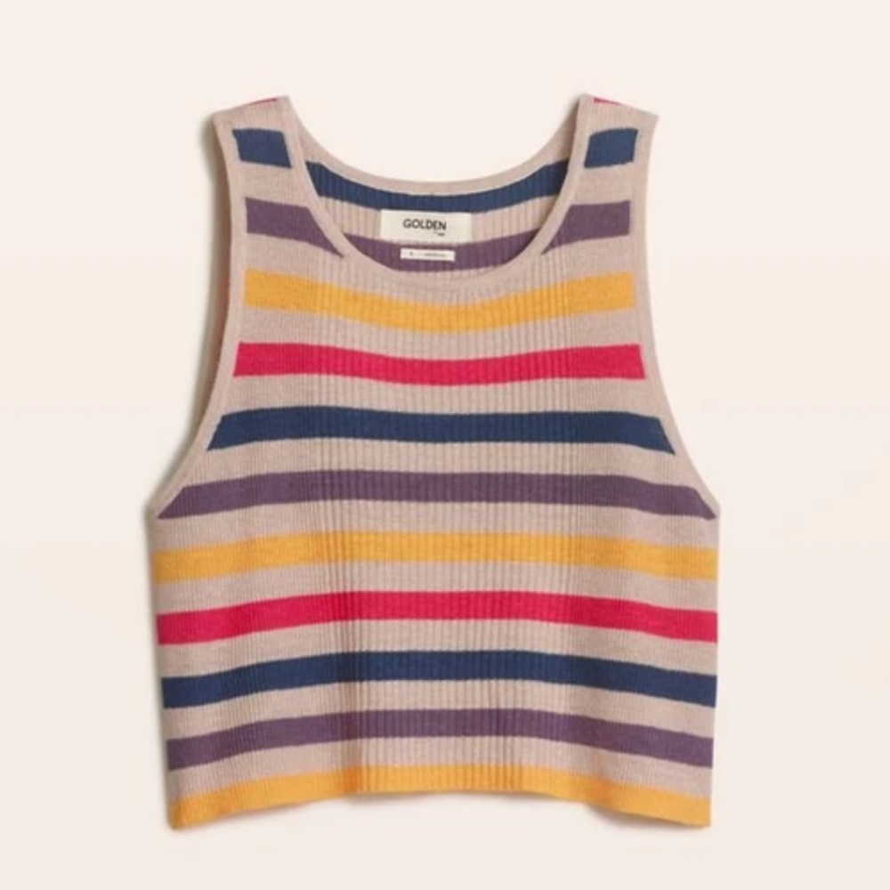 Aritzia Striped Cropped Tank Top in Cream, Yellow, Blue, Purple, Pink